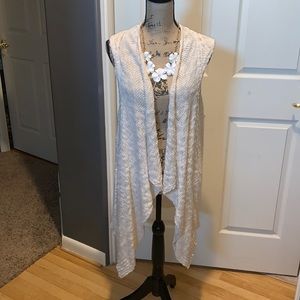 Sleeveless cream cardigan , necklace not for sale